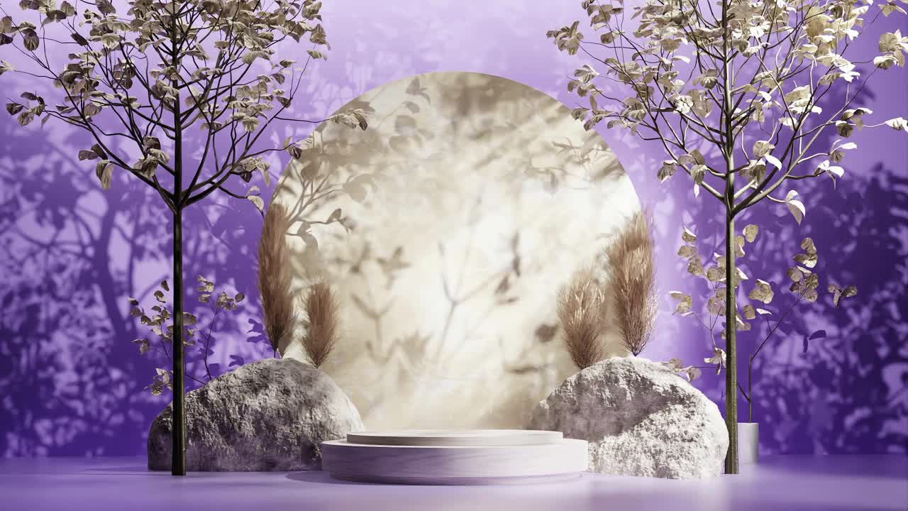 diseño de stand de exhibición de productos forestales con sombra de hojas de árboles en animación de renderización 3d, sitio web de comercio electrónico descuento de venta para productos naturales