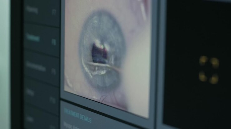 Ophthalmic surgery. View on the screen of medical monitor in operating room. Lasik