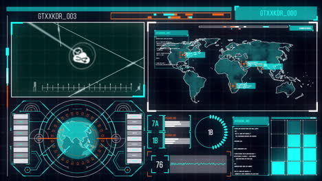 animation of network of connections with icons and data processing over screens