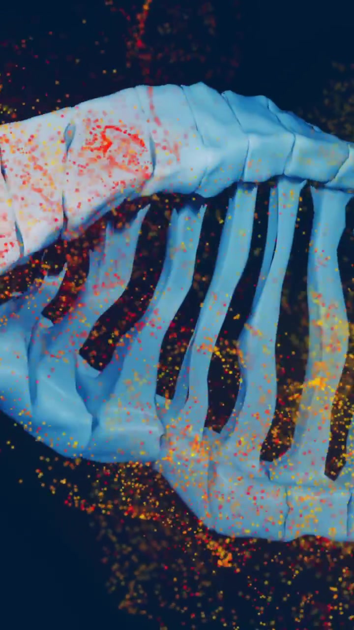 Animazione di filamento di DNA e rete di punti luminosi su sfondo scuro