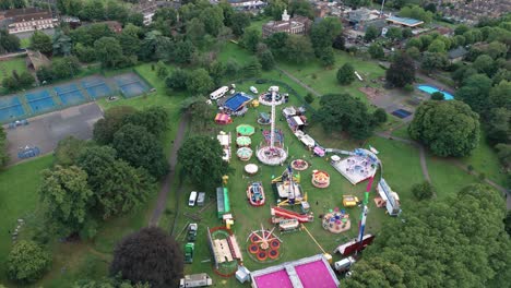 Fly-Over-Fairground-With-Fun-Rides-Near-Bruce-Castle-In-Tottenham,-London