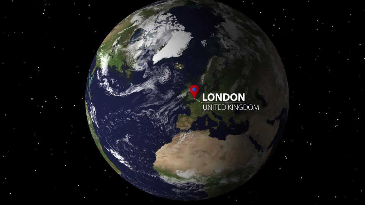 지구상의 런던을 향한 빠른  인 애니메이션