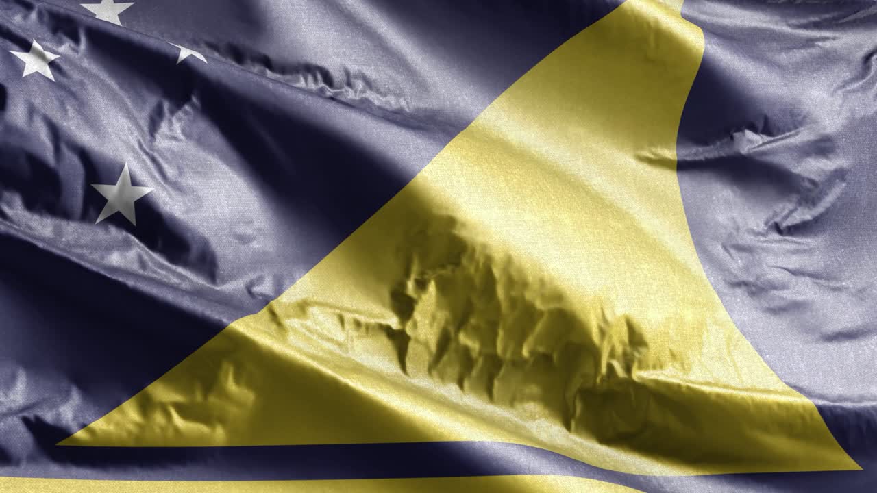 bandera textil de tokelau ondeando en el bucle del viento. bandera de tokelau balanceándose en la brisa. tejido textil de tela. fondo de relleno completo. bucle de 10 segundos.