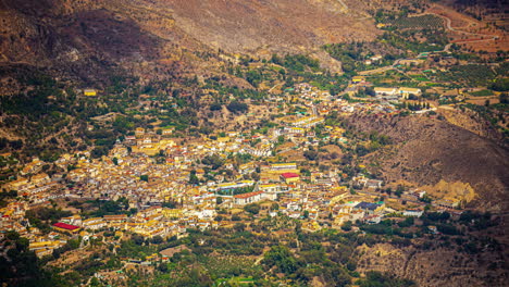 Hyper-lapse-transition-of-time-passing-over-small-village-rural-area-of-Spain