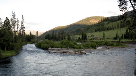 a scenic river flowing through a mountain valley with lush forests
