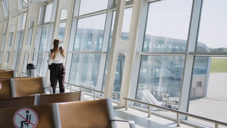 woman wearing mask at airport terminal