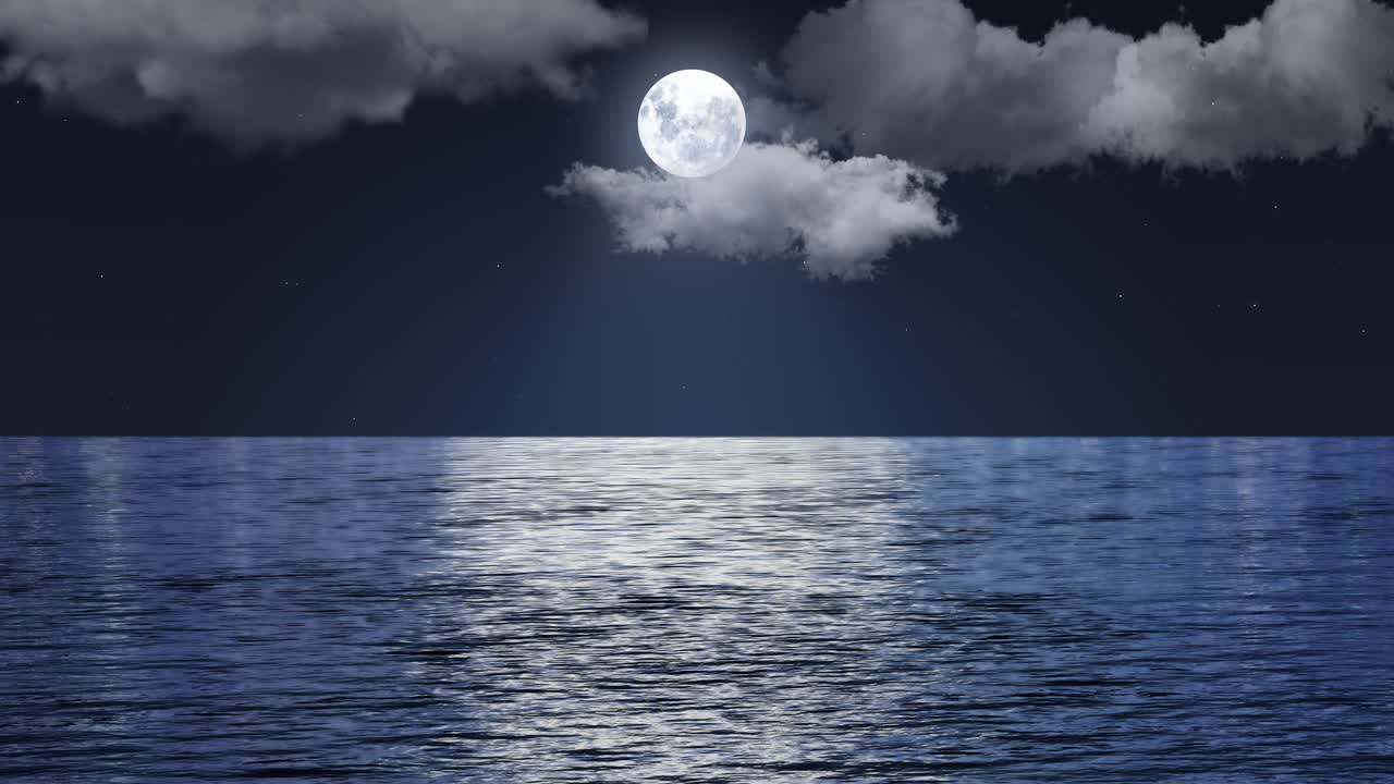 Luna sul mare Onde oceaniche al chiaro di luna 4K