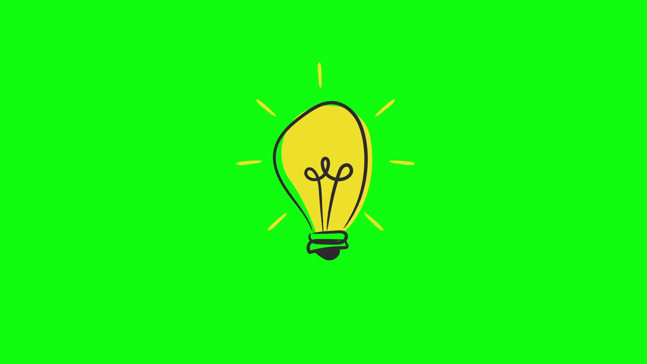 Lampadina disegnata a mano luminosa e tremolante su schermo verde