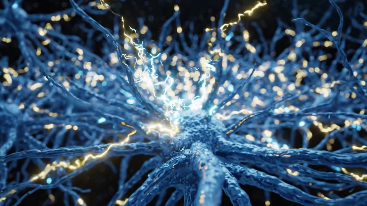 Exploring the Mysteries of Neurons: A Stunning Visualization of Neural Connections and Networks in a Dynamic Blue Environment