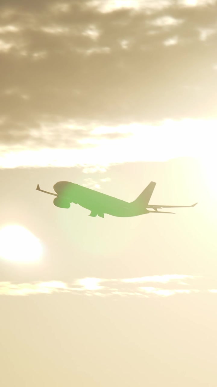 Airplane flying at sunset