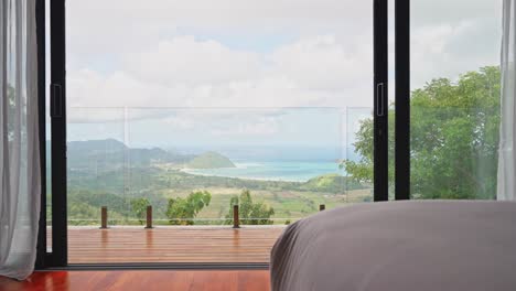 bedroom views across the mountains to the ocean in the morning