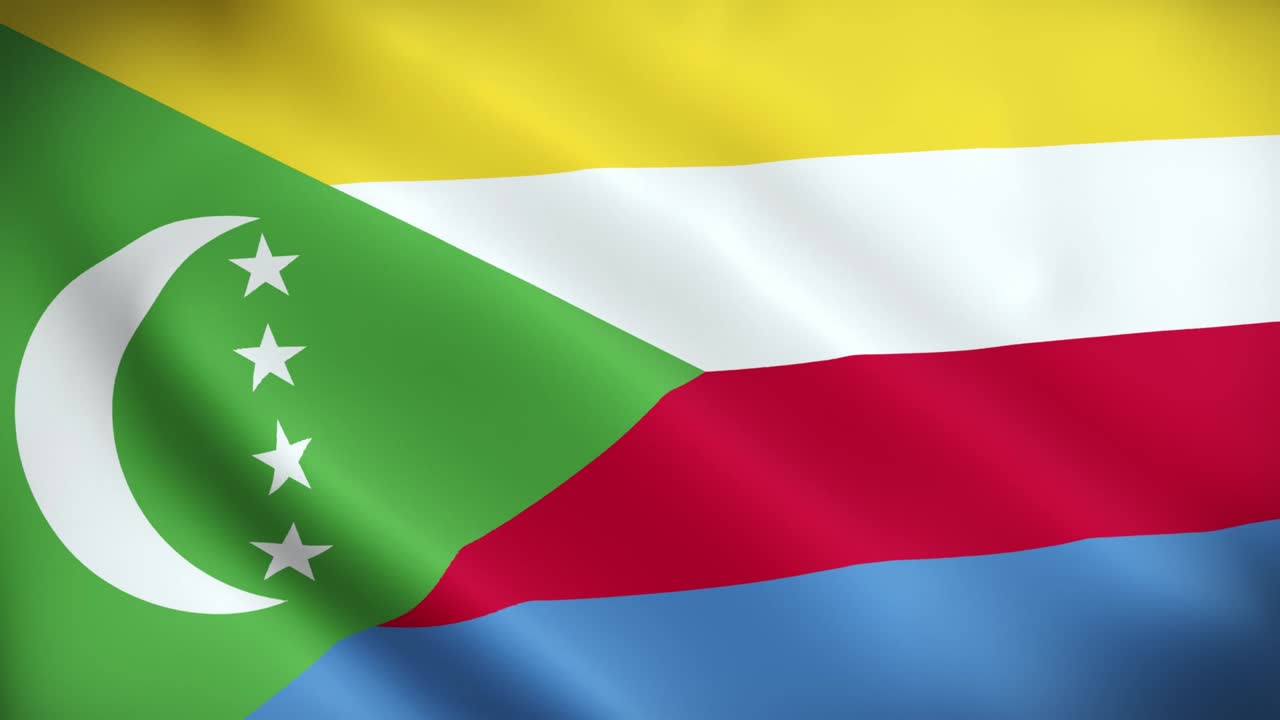 el signo animado nacional de las comoras, la bandera animada de las comoros, el movimiento de la bandera de las comores, la bandera nacional de las comoras animada.
