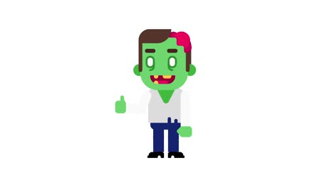 zombie se alegra y muestra los pulgares hacia arriba. personaje de halloween. canal alfa.