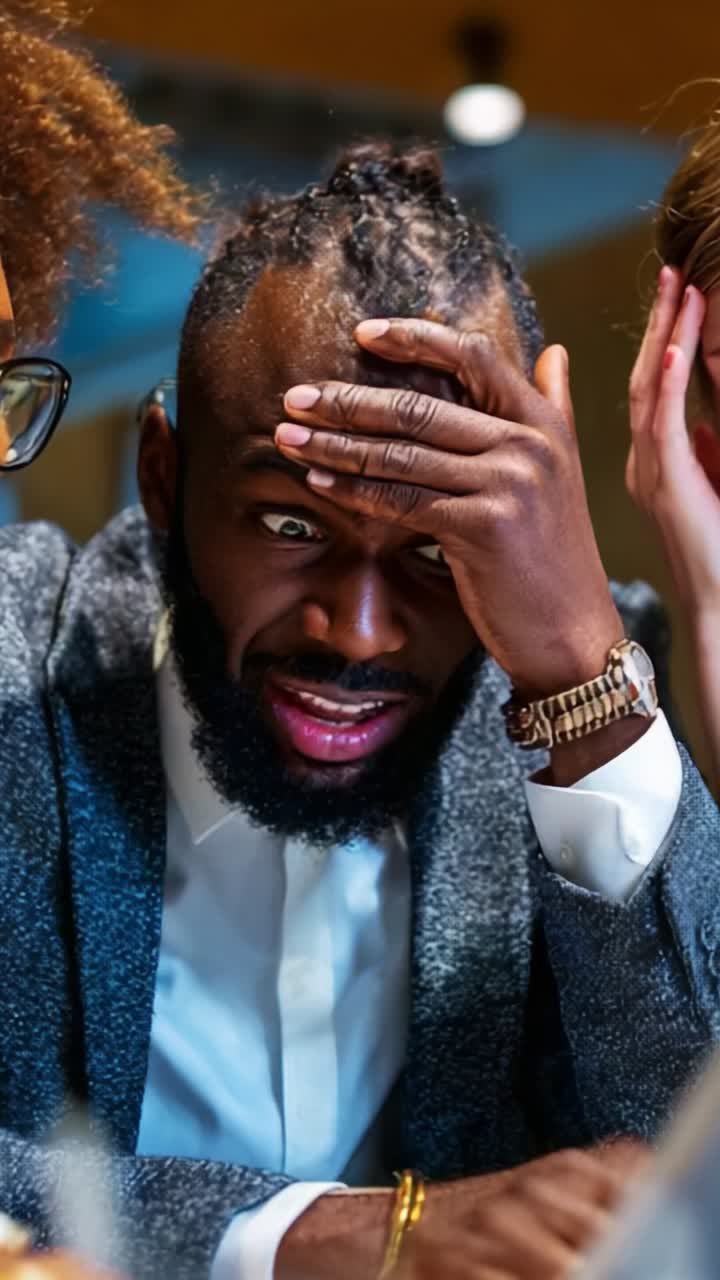 A person experiencing frustration and concern while deeply engaged in discussion, showcasing expressions of worry and contemplation in a focused environment