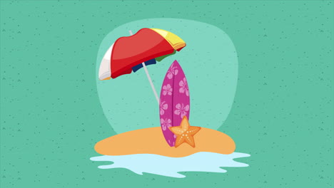 surfboard with starfish scene animation