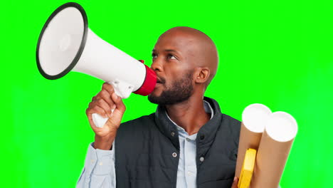 construcción, megáfono y ingeniero hombre negro