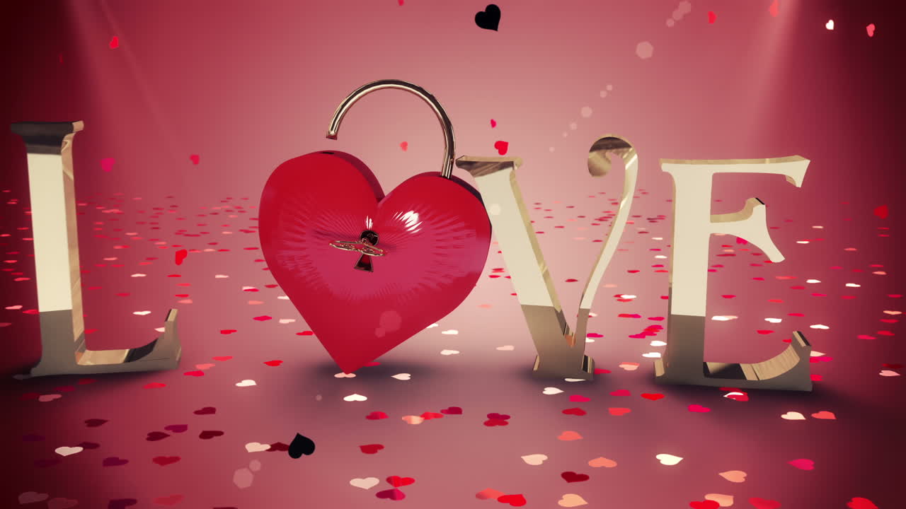 ключ, открывающий замок сердца с золотым текстом любви