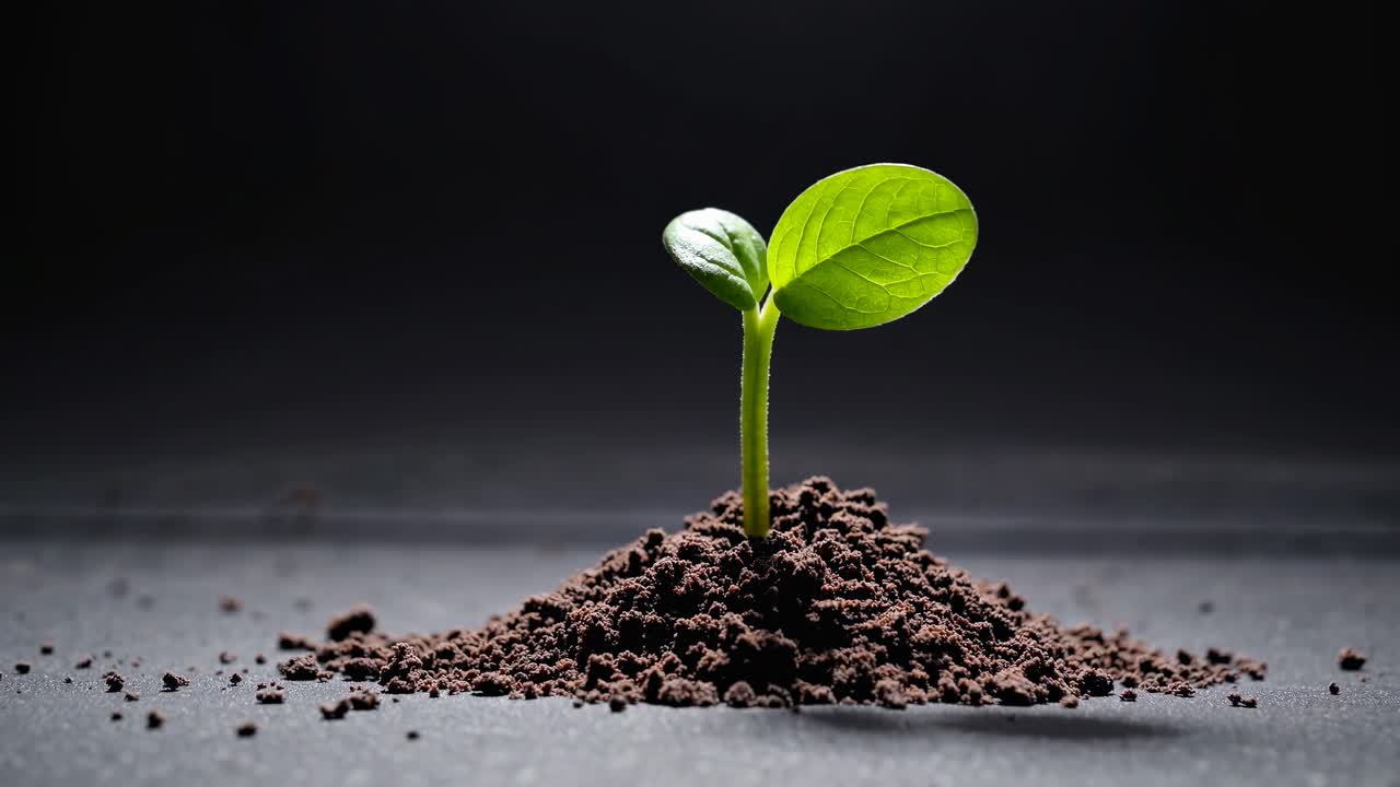 Time-lapse di una piccola piantina verde che cresce dal terreno