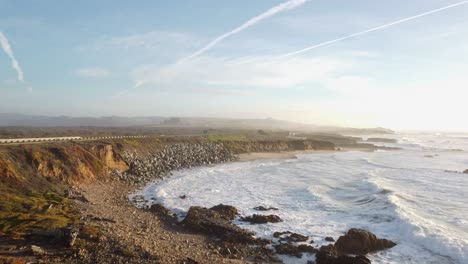 Aerial-Zoom-in-Shot-of-Pescadero-State-Beach-in-California