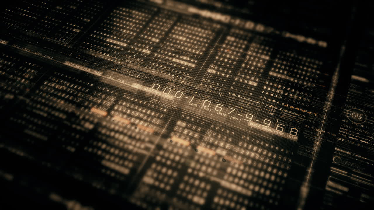 matriz de datos avanzada, telemetría y cifrado de números simulación de interfaz de usuario visualización en el ciberespacio abstracto entorno de desenfoco de fondo