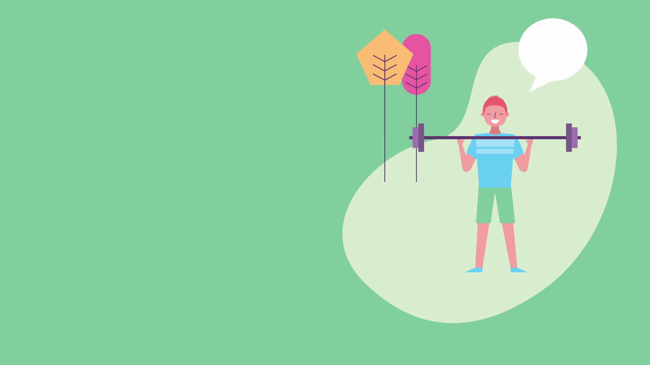 젊은이가 무게를 들어 올리는 캐릭터