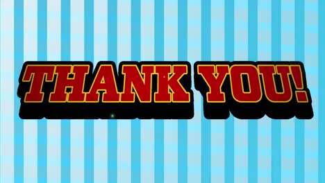 animation of thank you text over stripes on blue background