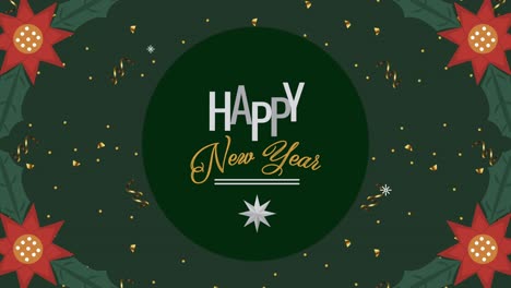 happy new year lettering with flowers frame