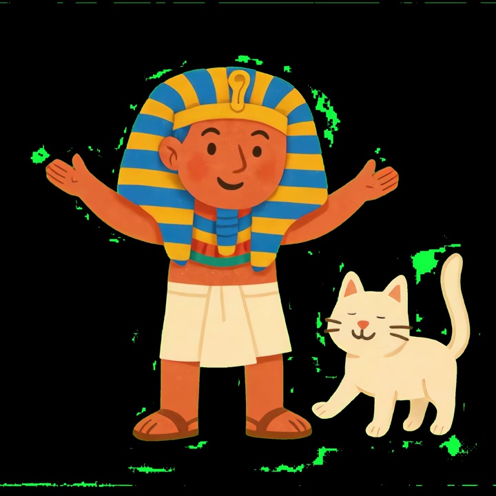 Personaggio Animato di Faraone Egiziano e Gatto