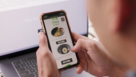 Man,-hands-or-phone-with-food-app-in-house