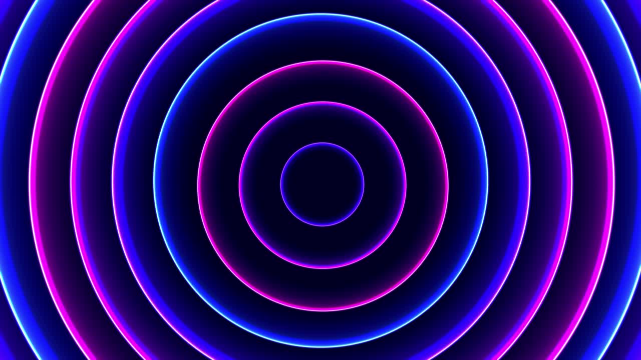 Abstract template with animation of glowing neon circular waves