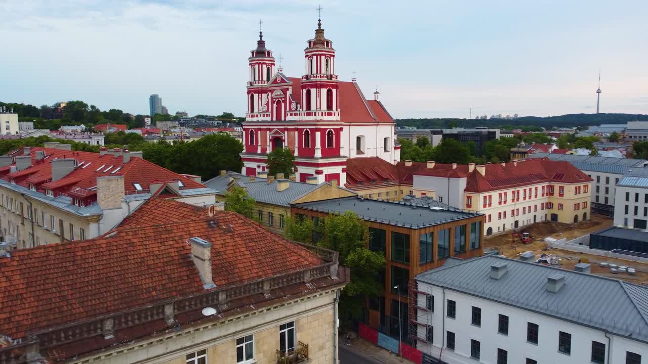 Aerial view of Church of Saints Philip and James in Vilnius, Lithuania, historic architecture