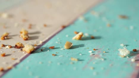 Crumbs on a tablecloth