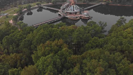 aerial view of thuy tien lake abandoned water park hue vietnam big dragon