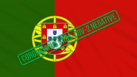 portugal swaying flag with green stamp of freedom from coronavirus, loop