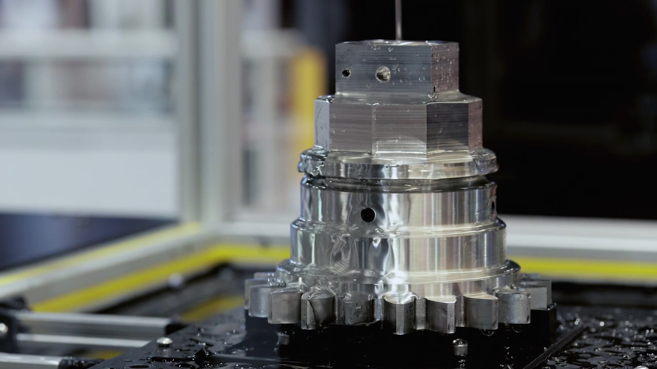 CNC Milling Machine Cutting Metal Part with Coolant