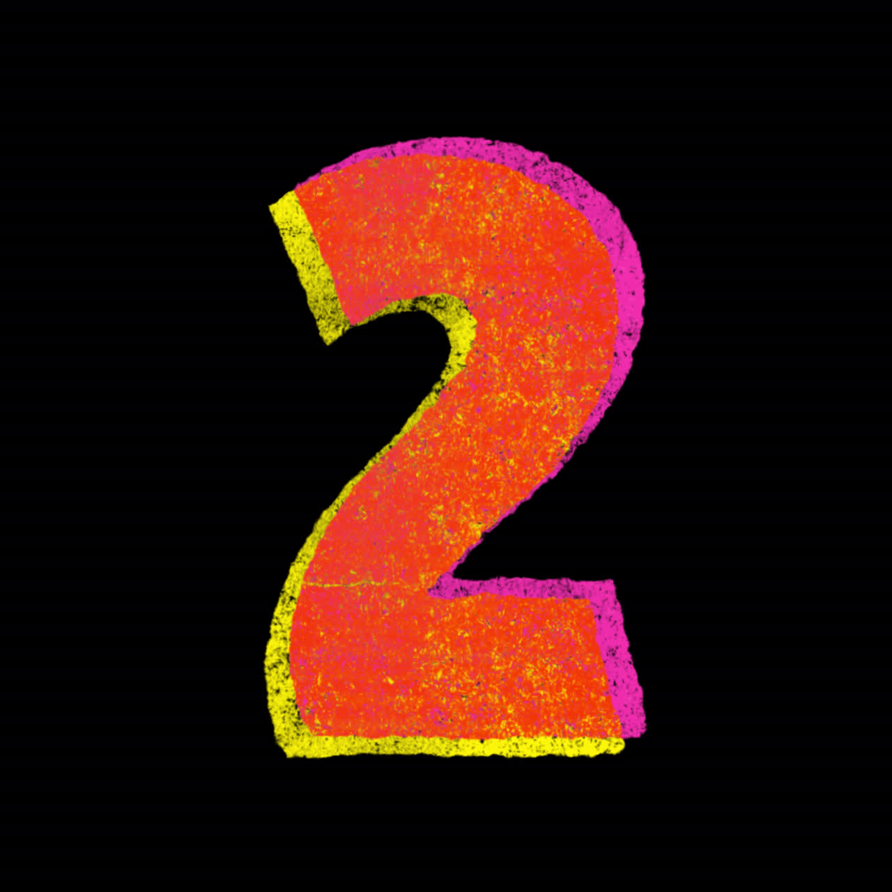 Vibrant Textured Number Two on Black Background