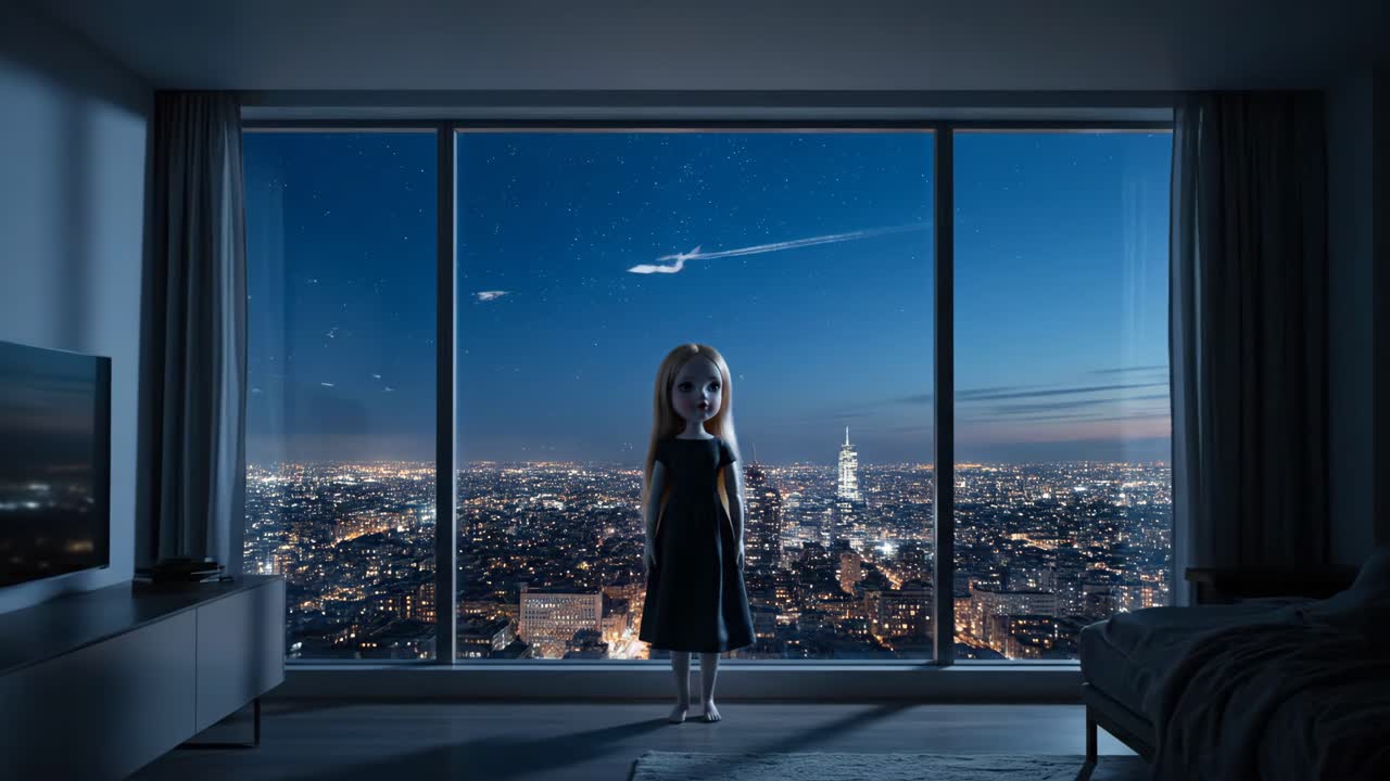 Doll with City View at Night