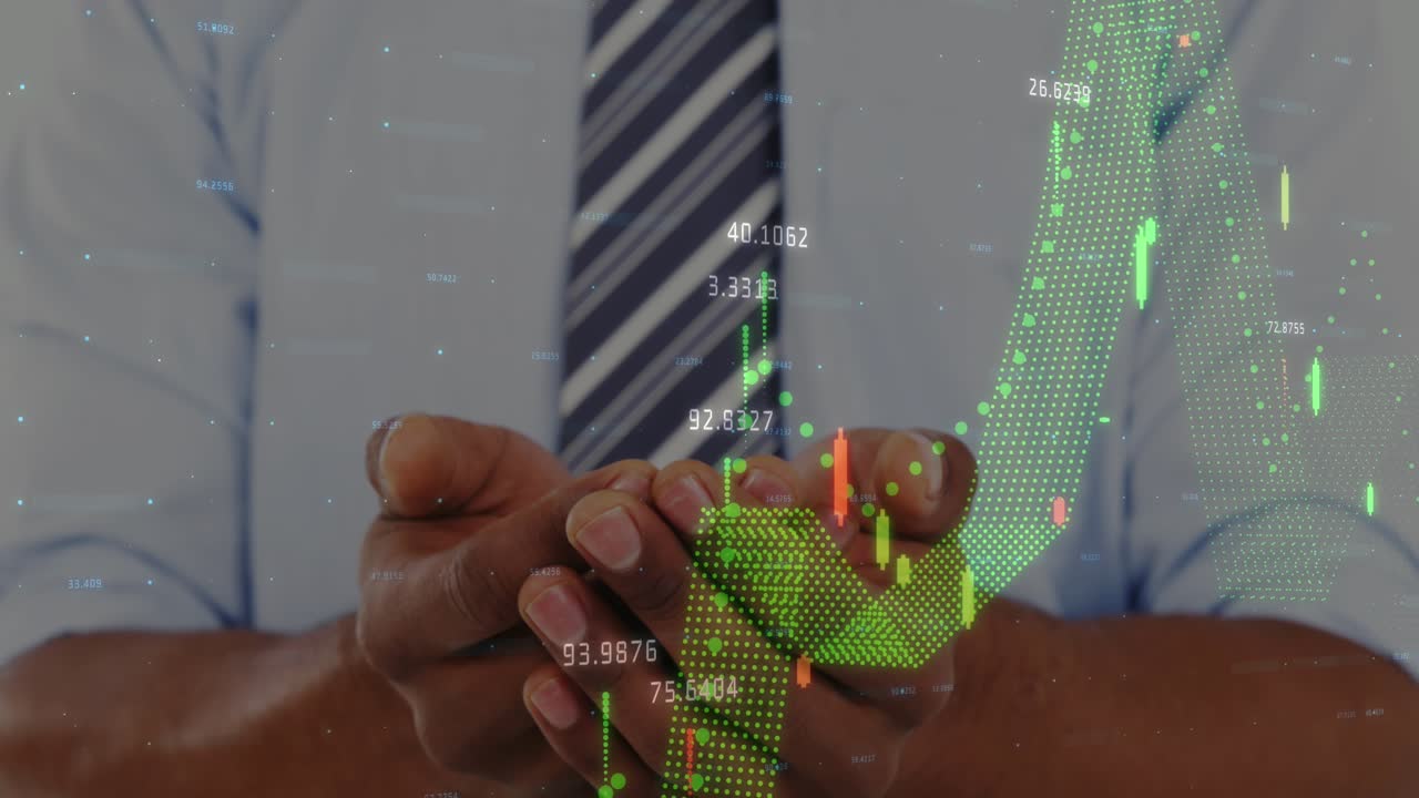 Animação de processamento de dados financeiros sobre empresário