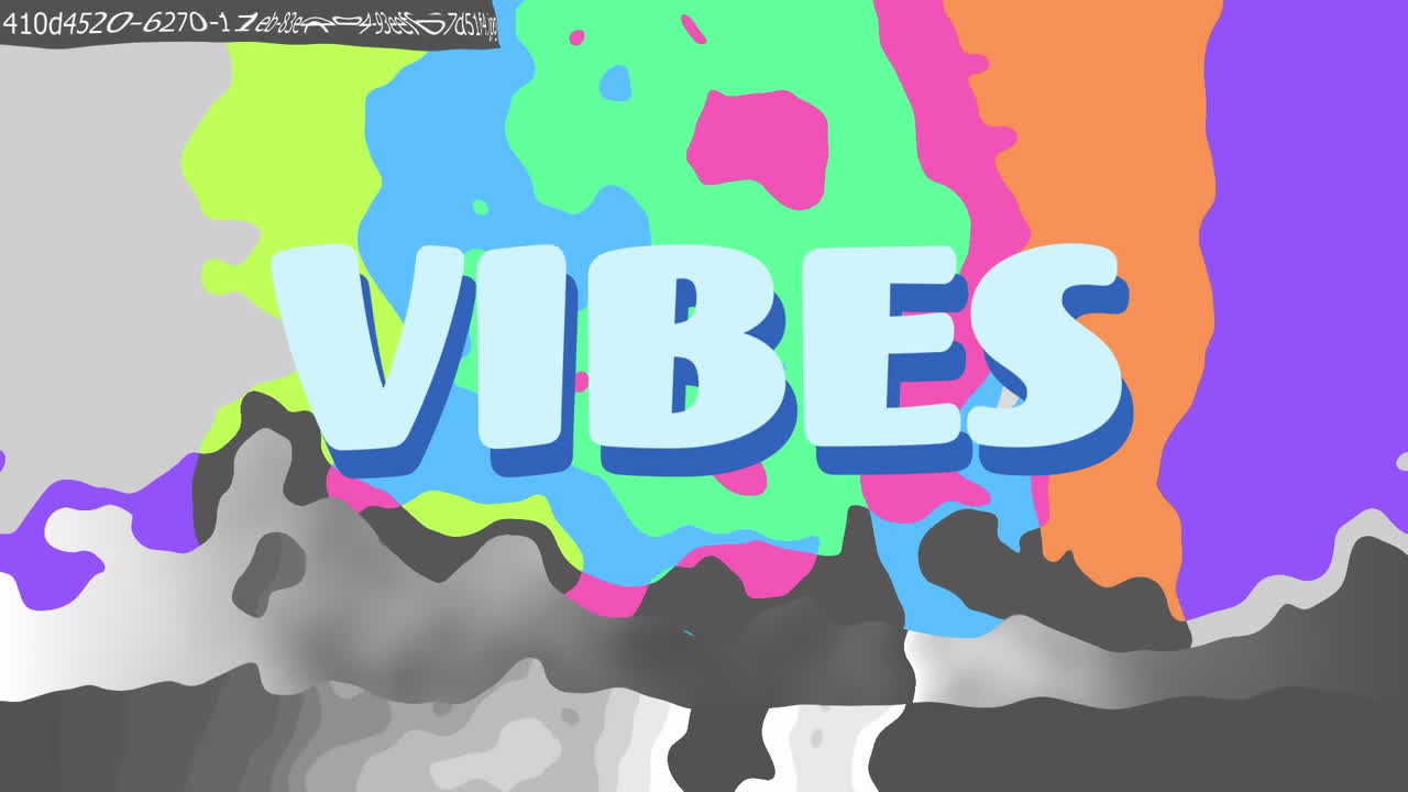 Animation of vibes text over colorful blots