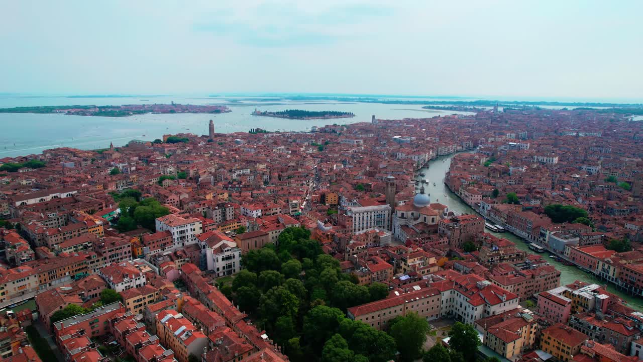 Aerial View Over Orange Rooftop Buildings In Venice