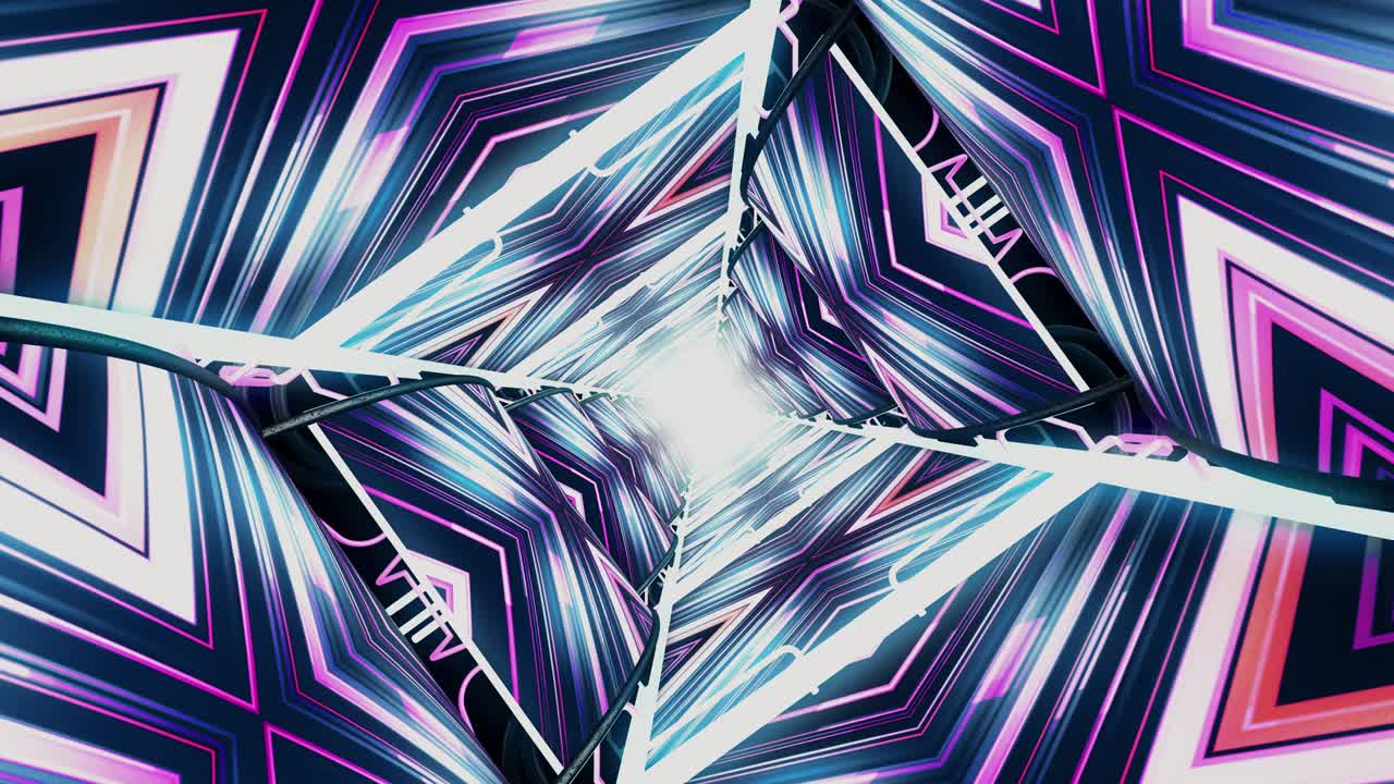 túnel 3d futurista y brillante con líneas de luz de neón sin costuras. hermoso túnel abstracto sin costuras