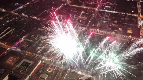 aerial drone shot of new years eve in antigua guatemala