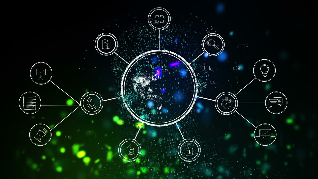 어두운 배경에서 연결 네트워크와 데이터 처리의 애니메이션