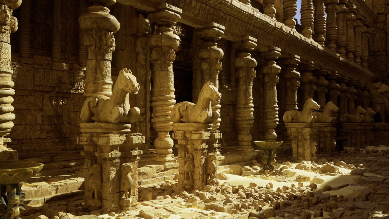 Intagli intricati nella pietra e architettura antica in rovine abbandonate