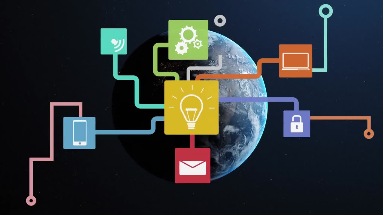 animación de iconos de medios en todo el mundo