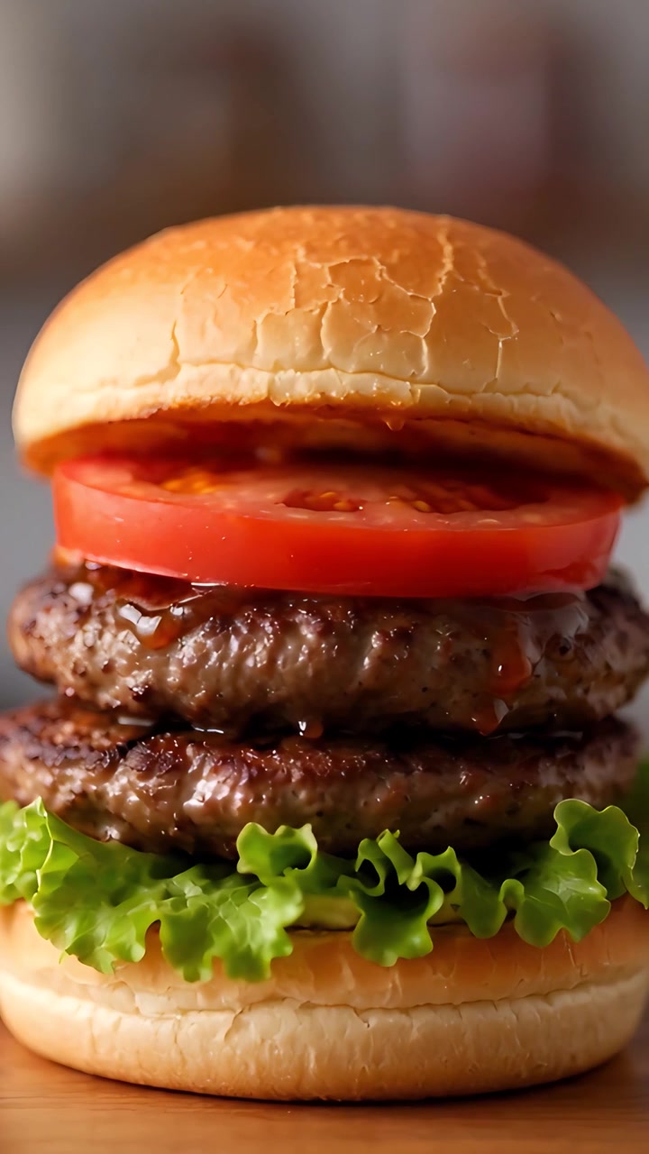 Hamburger Succoso Primo Piano Sfondo Bokeh 4K