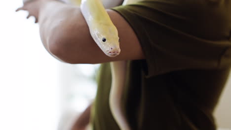 uomo con serpente in casa