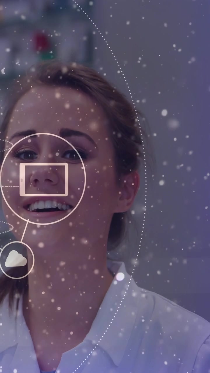 Vertical video: Face holding steady gaze, particles appearing, HUD icons converging to track eyes