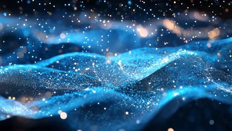 a blue wave with a lot of sparkles in it. the sparkles are scattered all over the wave, giving it a dreamy and ethereal appearance