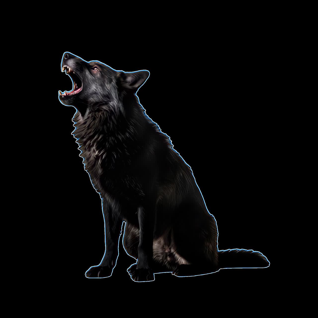 Majestic black wolf howling fiercely animation isolated asset, transparent 4K video, alpha channel